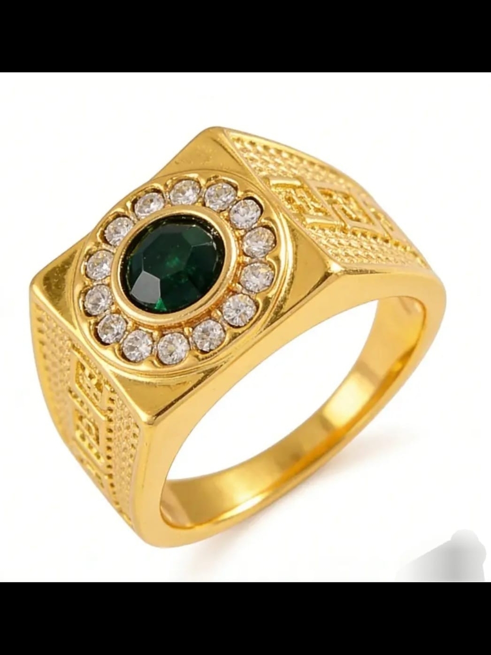Gold-Tone Green Gemstone Halo Signet Ring,size 11 - Women's Fashion Jewelry
